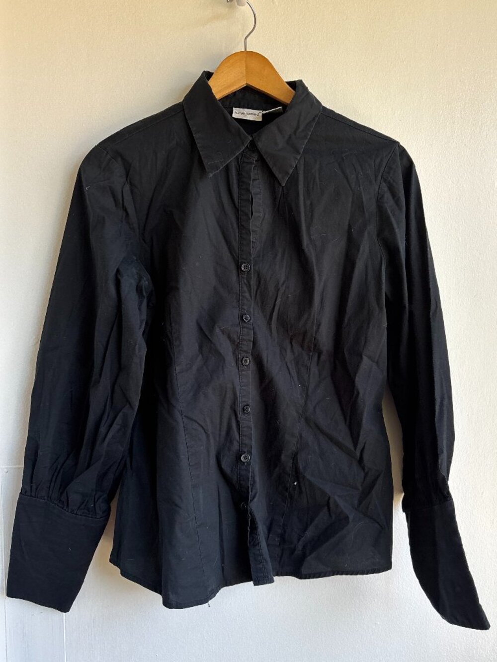 Harvé Benard Black Stretch Button Down Blouse Statement Cuffs Small
